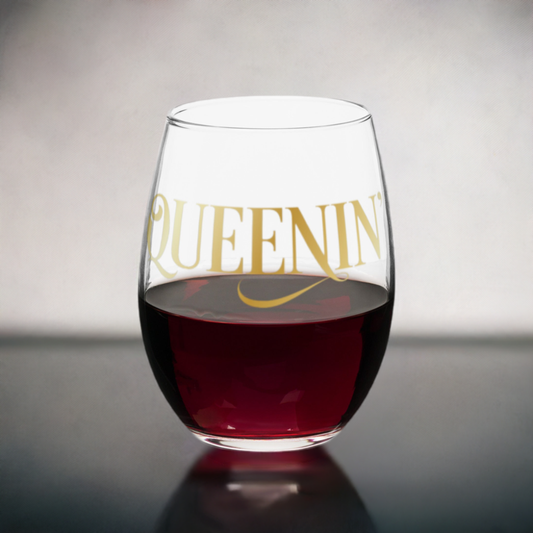 A Queen's Cork Stemless wine glass
