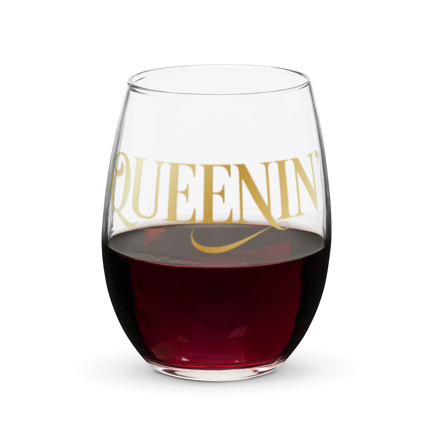 A Queen's Cork Stemless wine glass